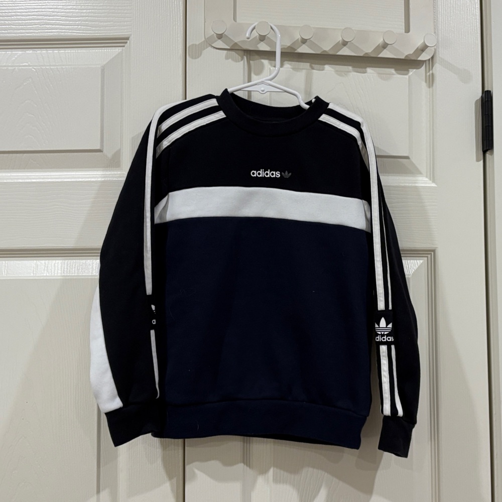 Adidas Black and White Crewneck Sweatshirt Boys 7-8